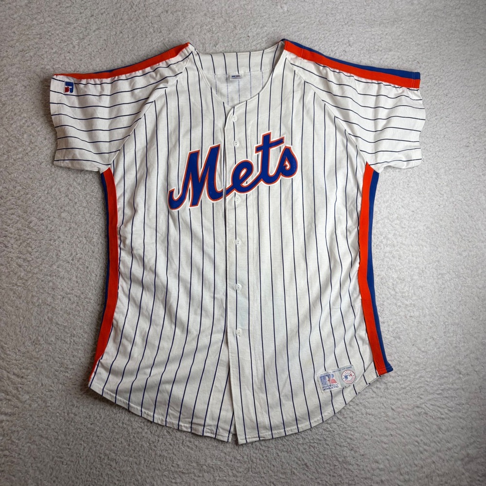 80s Russell Athletic New York Mets Pinstripe Jersey XXL Made in USA cat eye
